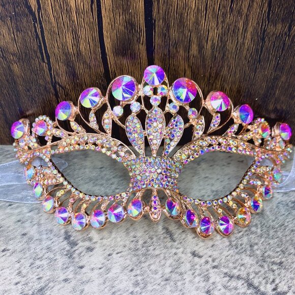 Gold Masquerade Mask, Crystal Mask Rhinestone, Venetian, Party, Mardi Gras, Gift - Picture 1 of 4